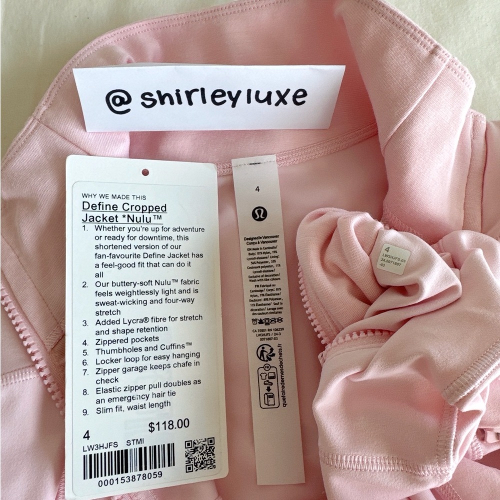 🚫 Sold - Lululemon Define Cropped Jacket *Nulu Strawberry Milkshake Size 4 - Picture 10 of 17